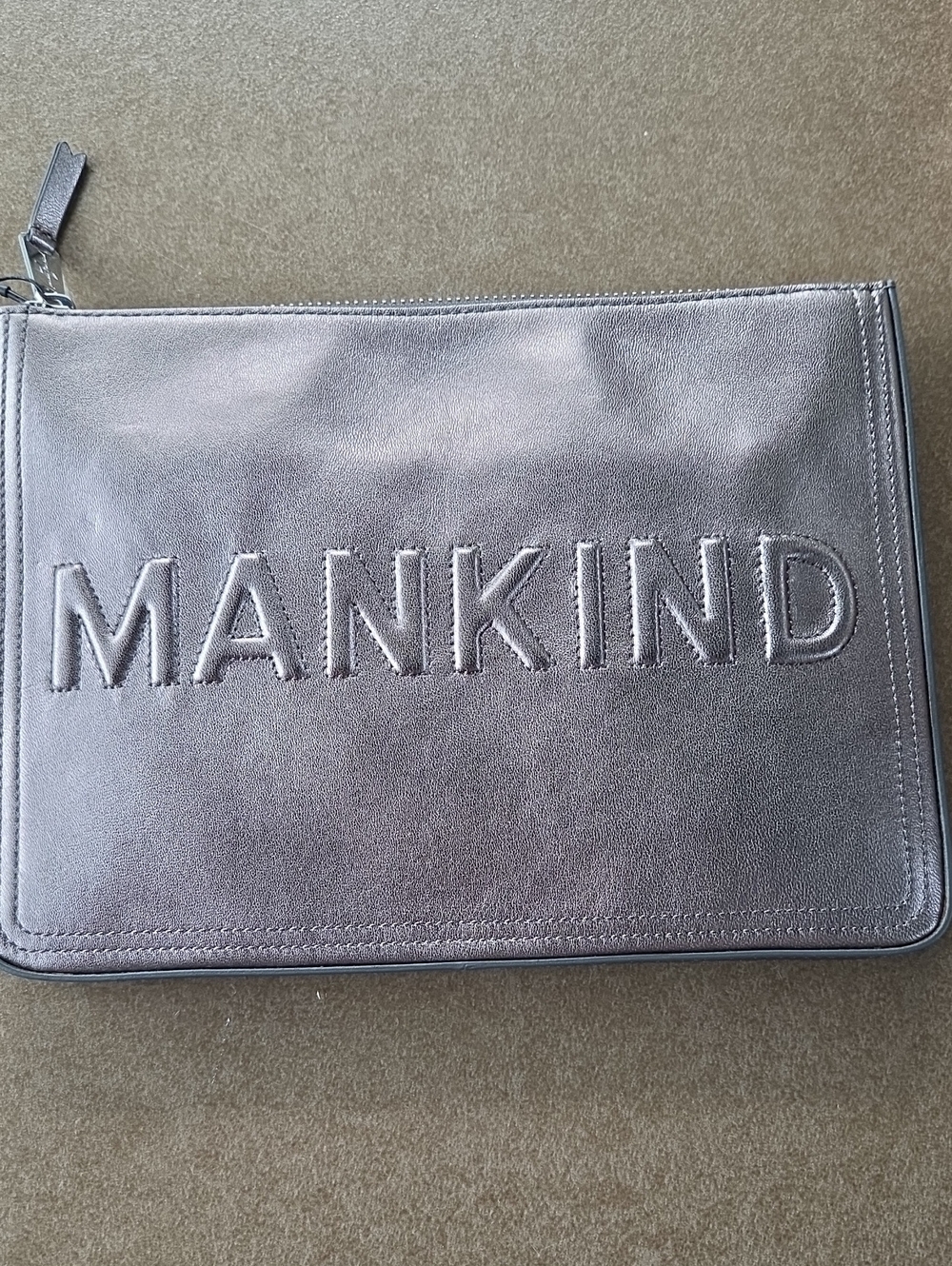 7 For All Mankind Silver METALLIC Clutch Leather Zip — Women's Accessory